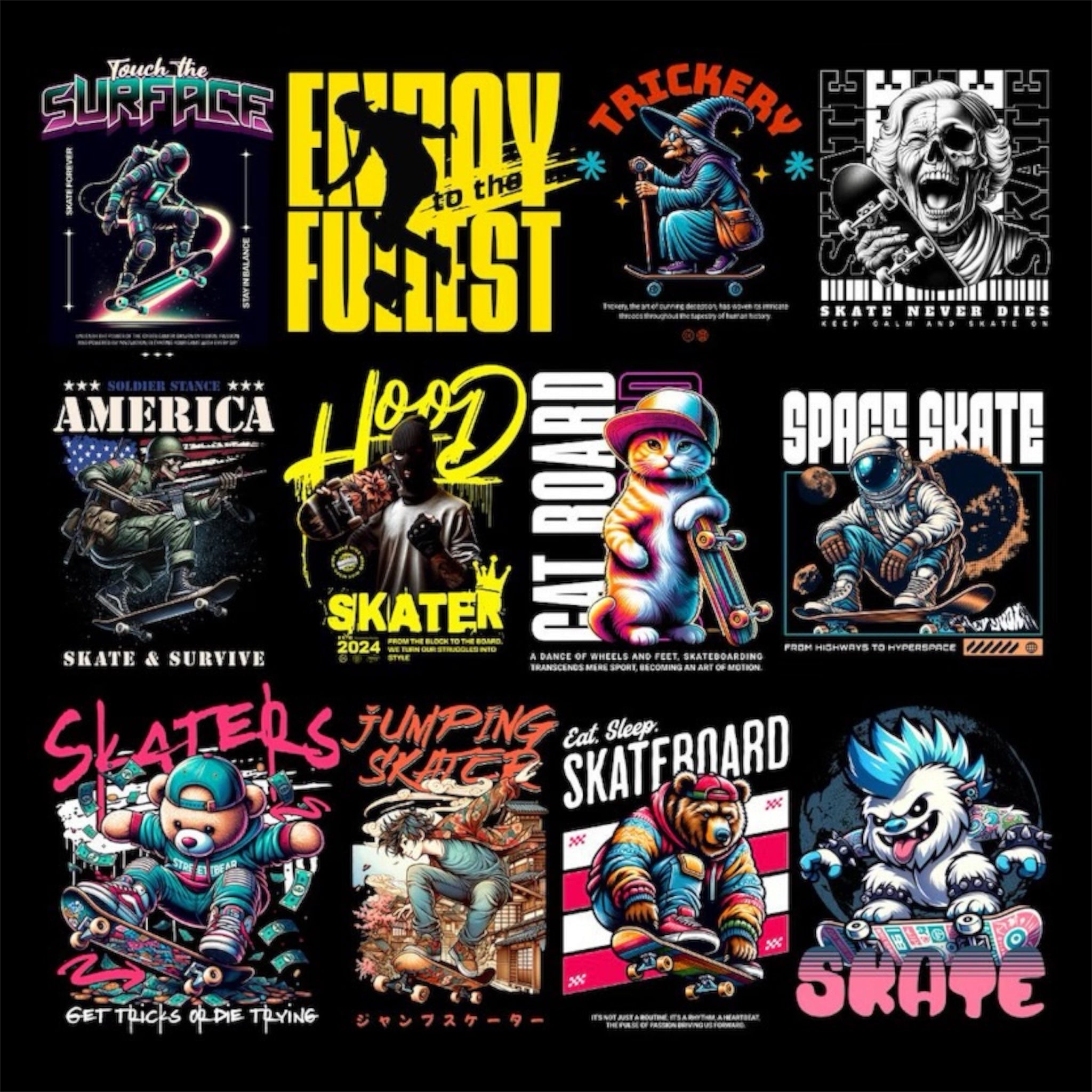 Skateboard T-Shirt PNG Design Pack (600+)