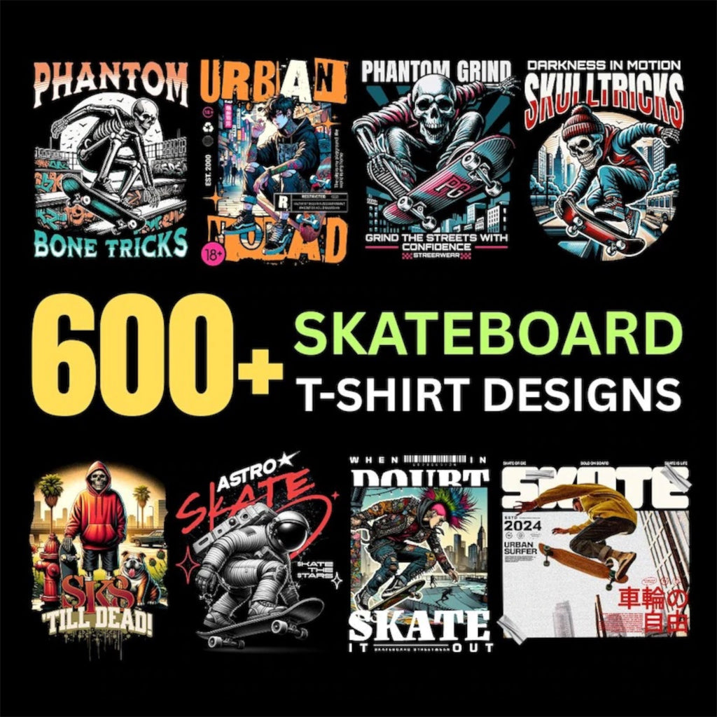 Skateboard T-Shirt PNG Design Pack (600+)