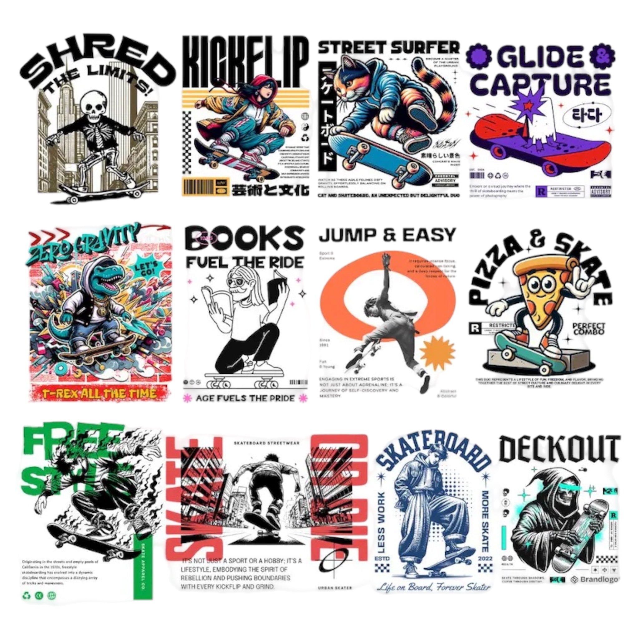 Skateboard T-Shirt PNG Design Pack (600+)
