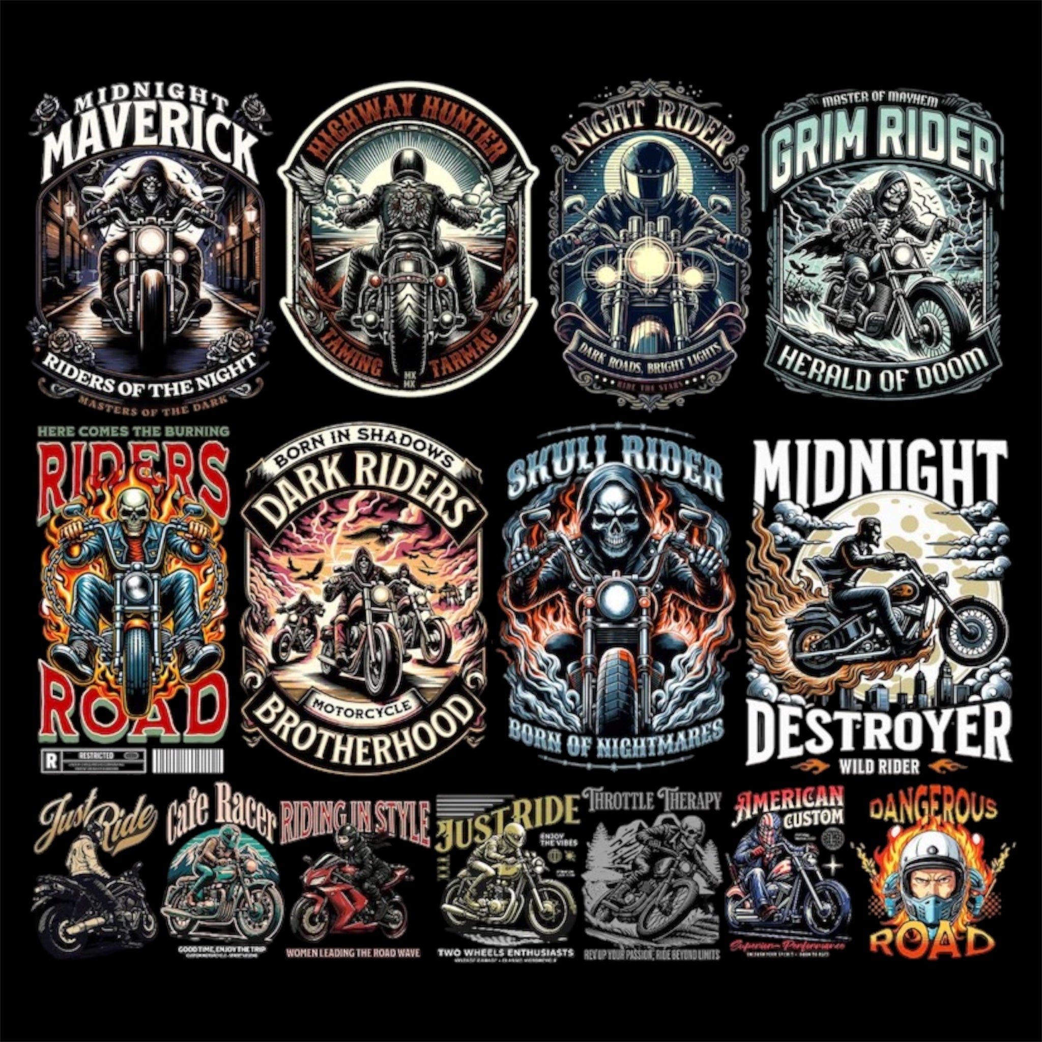 Motorcycle Biker T-Shirt PNG Design Pack (500+)