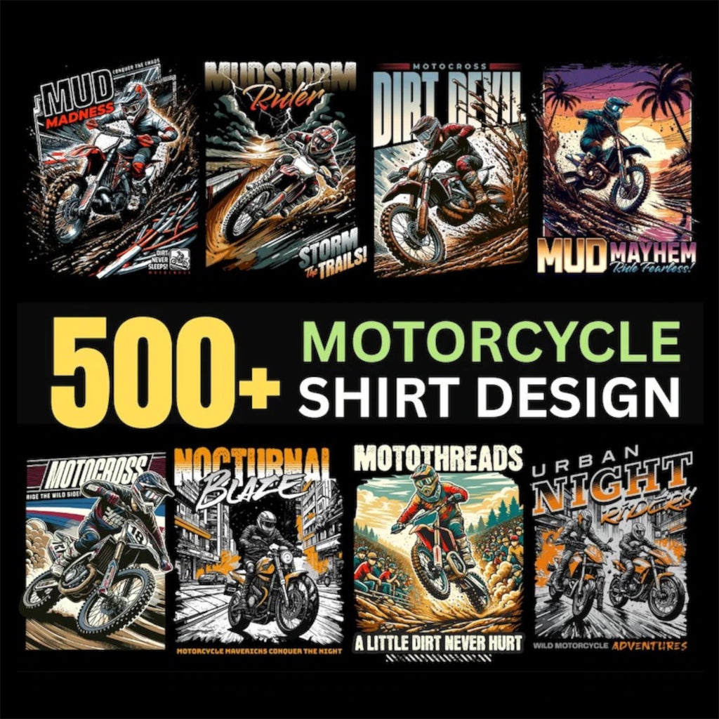 Motorcycle Biker T-Shirt PNG Design Pack (500+)