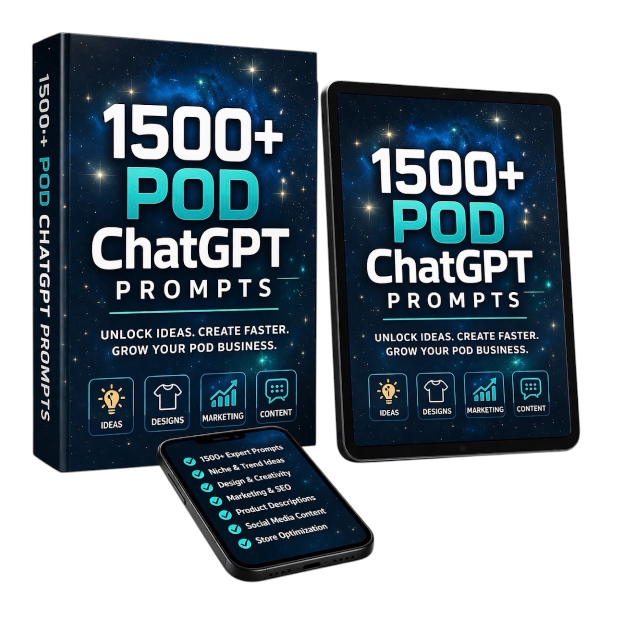 Guide: 1500+ Print on Demand POD ChatGPT Prompts eBook